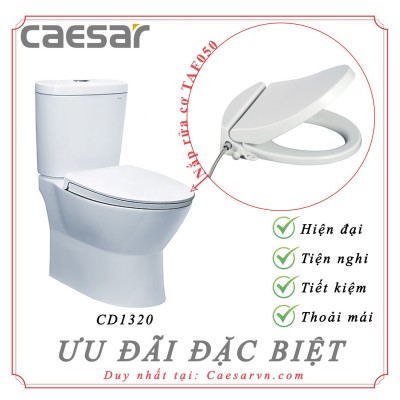 Bồn cầu 2 khối Caesar CD1320 nắp rửa TAF050