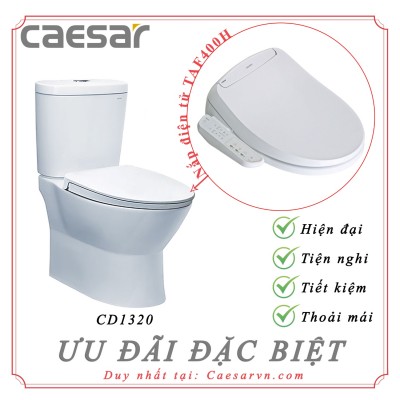 Bồn cầu 2 khối Caesar CD1320 nắp rửa TAF400H